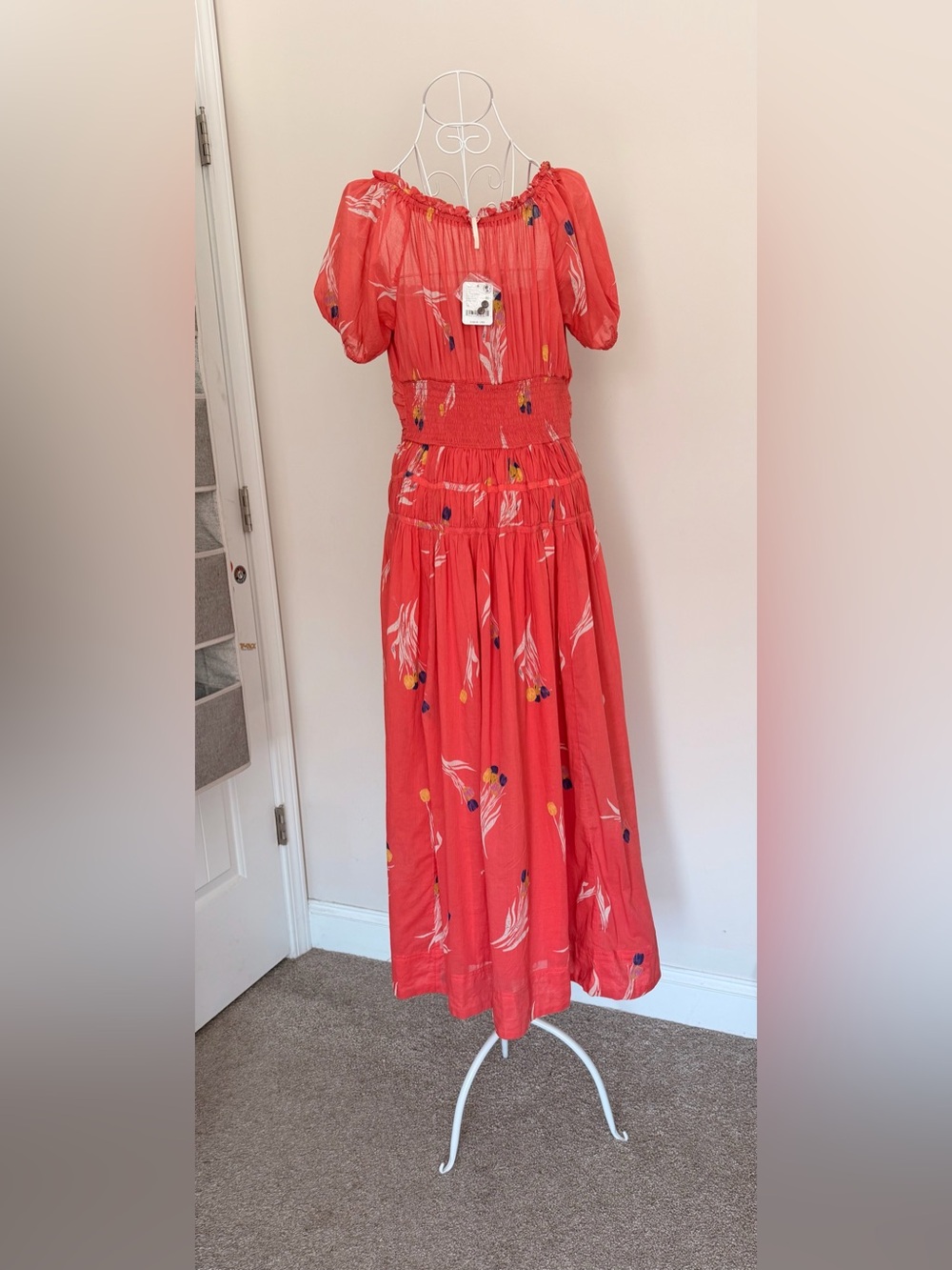 Free People Coral Floral Button-Front Midi Dress - Picture 7 of 9
